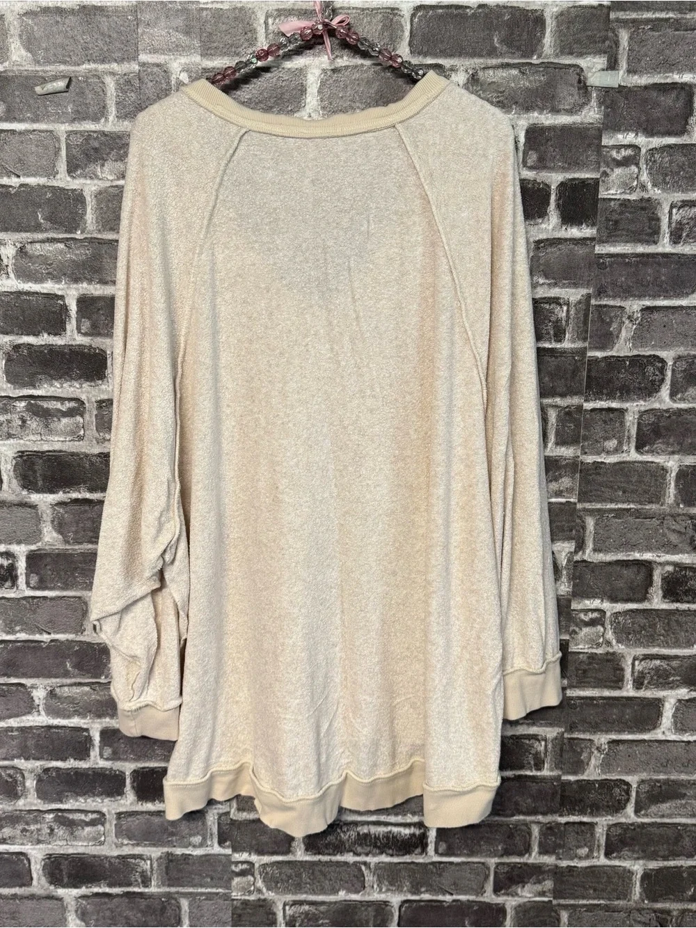 Free People Take It Off Pullover Sweatshirt oatmeal light tan sweater vneck